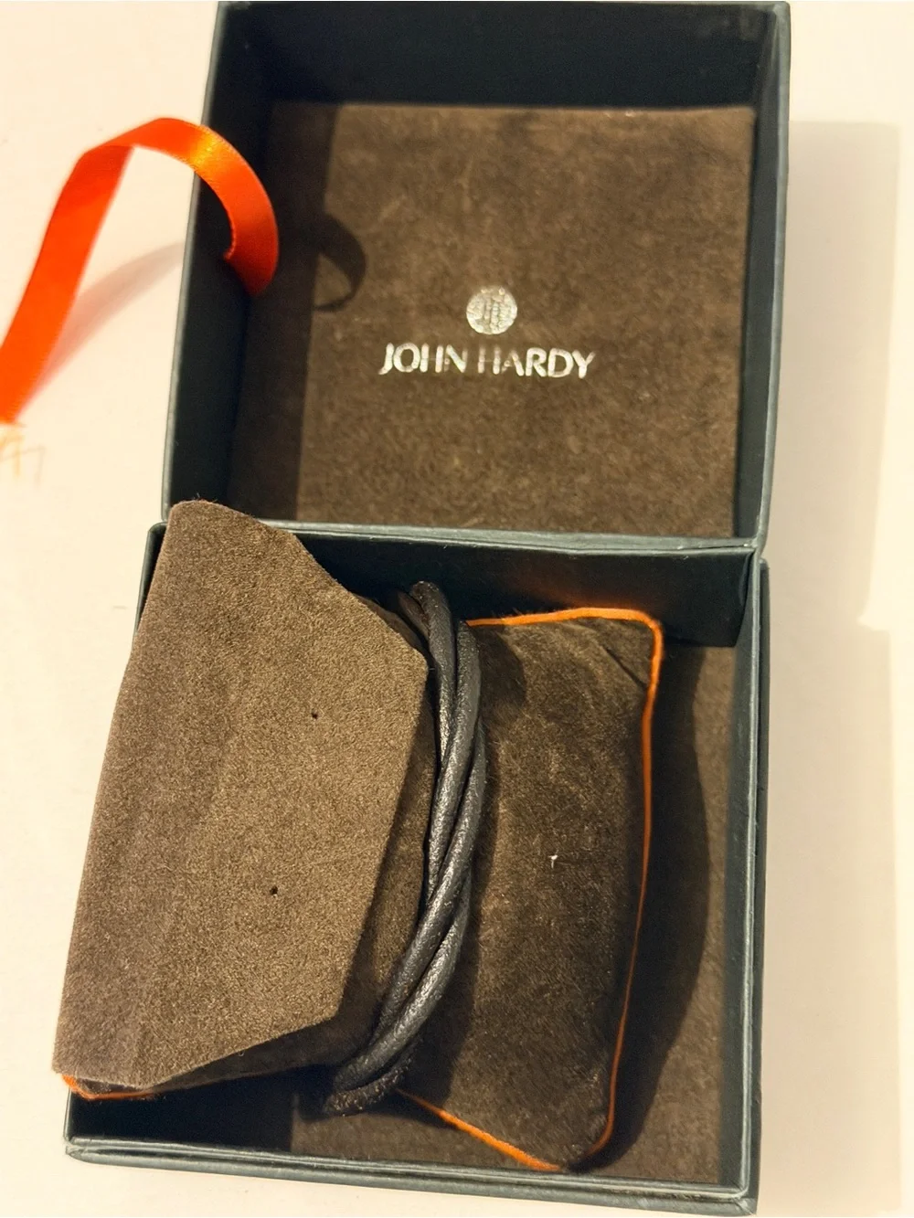 John Hardy Black Leather Bracelet with Silver Dragon Head Accent..PLEASE NO  BOX